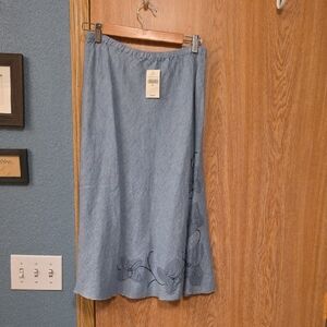 J. Jill Denim Blue Linen Skirt with Floral Embroidery